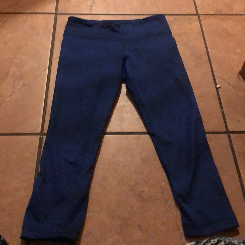 Blue and black, calf length, workout leggings